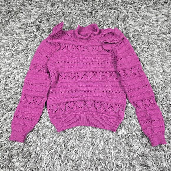 SHEIN Sweater Womens Medium Purple Knit Ruffle Shoulder Long Sleeve Pullover Top - Picture 1 of 6